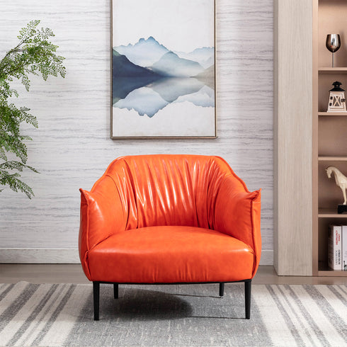 Kadar Leather Barrel Chair-Orange Modern Leather Chair | Accent Chairs | Kinwell Furniture | Barrel Chairs